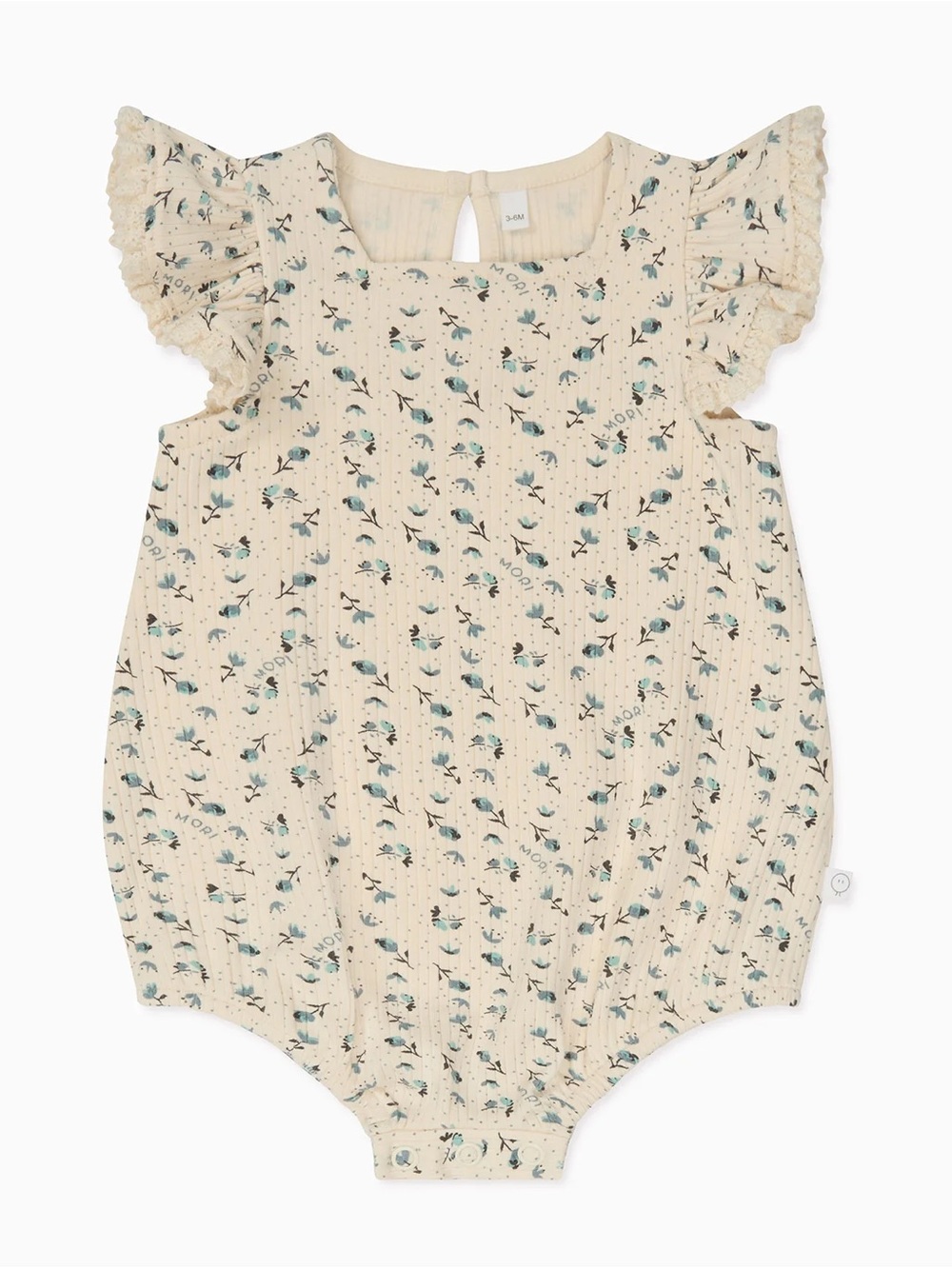 Cream Floral Baby One-Piece Romper with Ruffle Sleeves